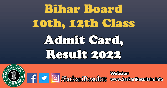 Bihar Board 10th, 12th Class Admit Card 2022