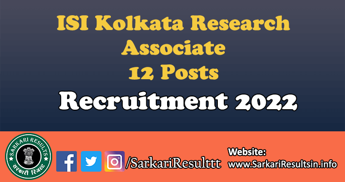 ISI Kolkata Research Associate Recruitment 2022