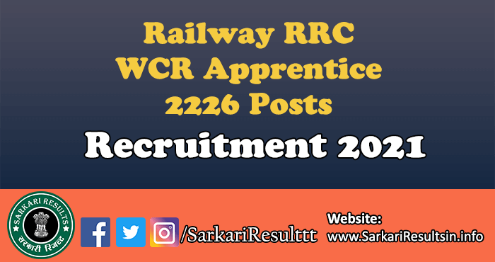 Railway RRC WCR Apprentice Recruitment 2021