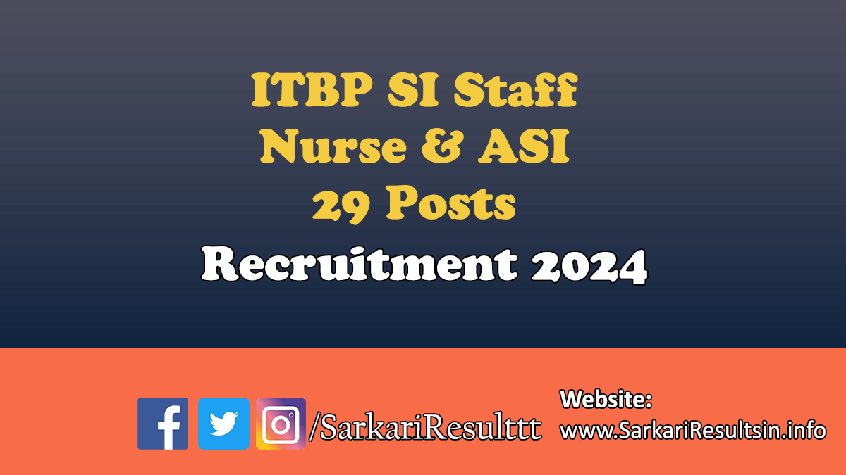 ITBP SI Staff Nurse and ASI Recruitment 2024