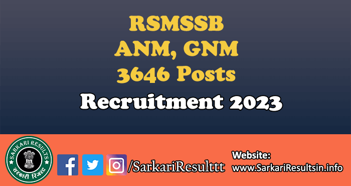 RSMSSB ANM & GNM Recruitment 2023