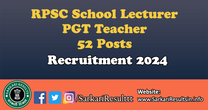 RPSC School Lecturer PGT Teacher Recruitment 2024