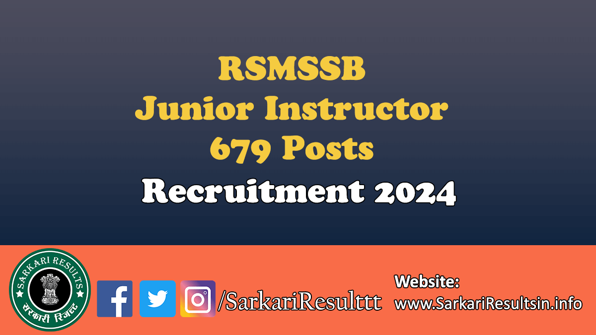 RSMSSB Junior Instructor Recruitment 2024