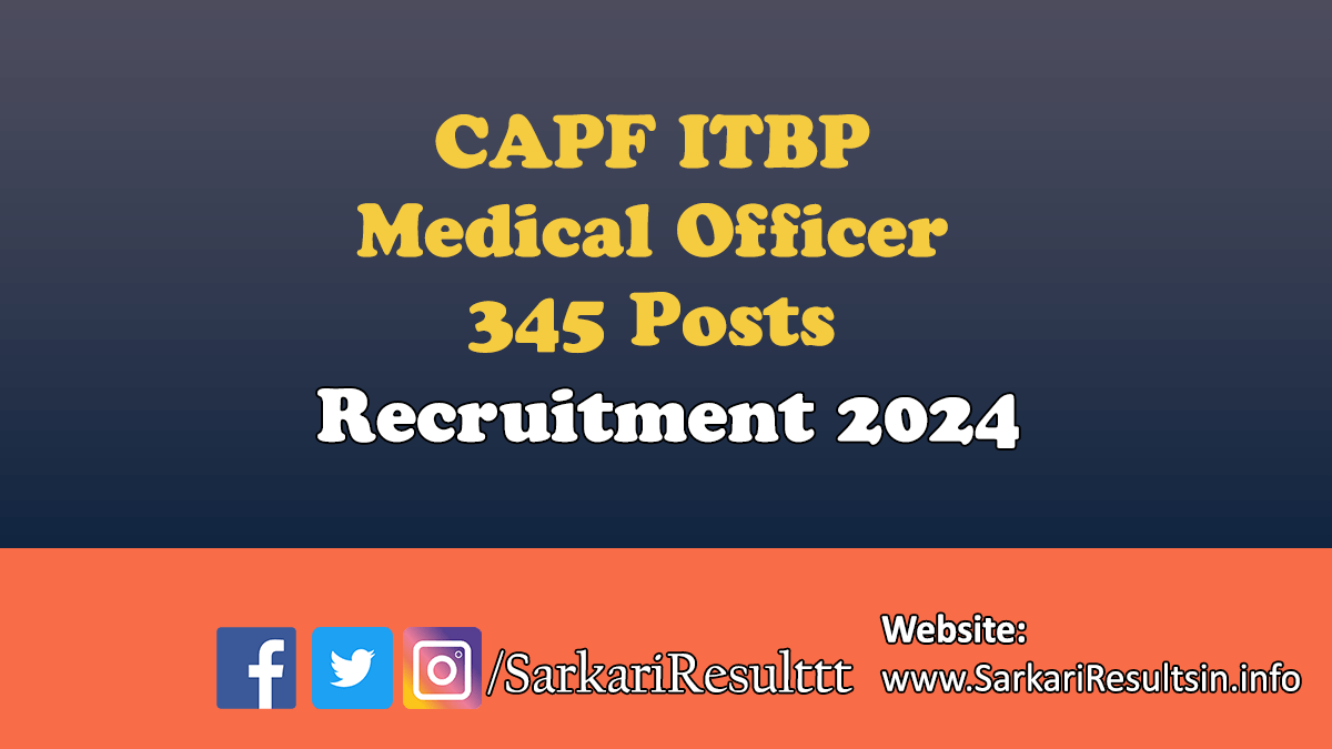 CAPF ITBP Medical Officer Recruitment 2024