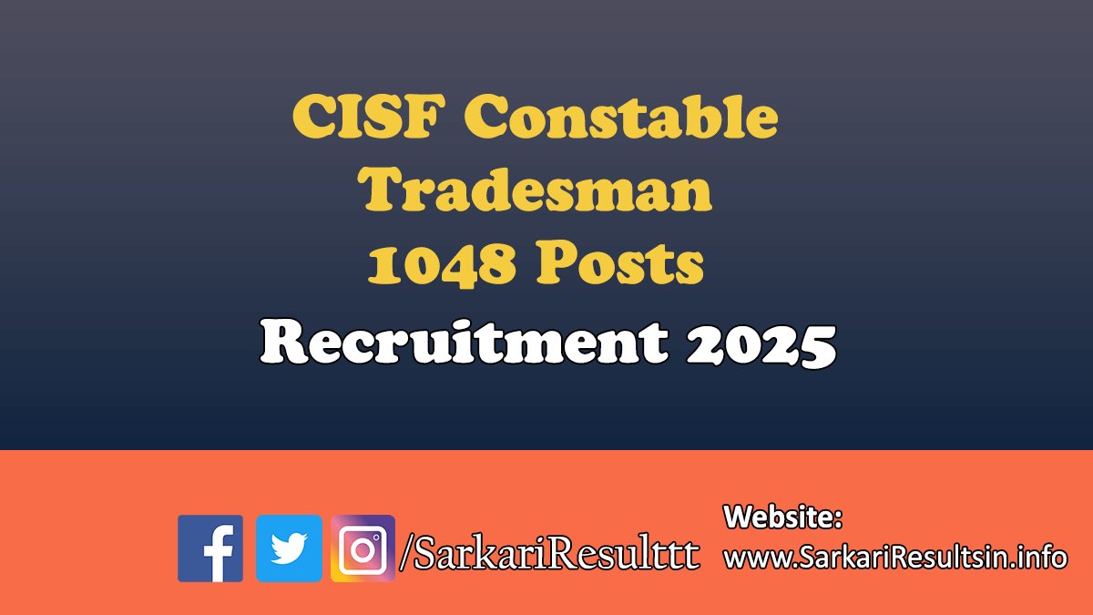 CISF Constable Tradesman Recruitment 2025