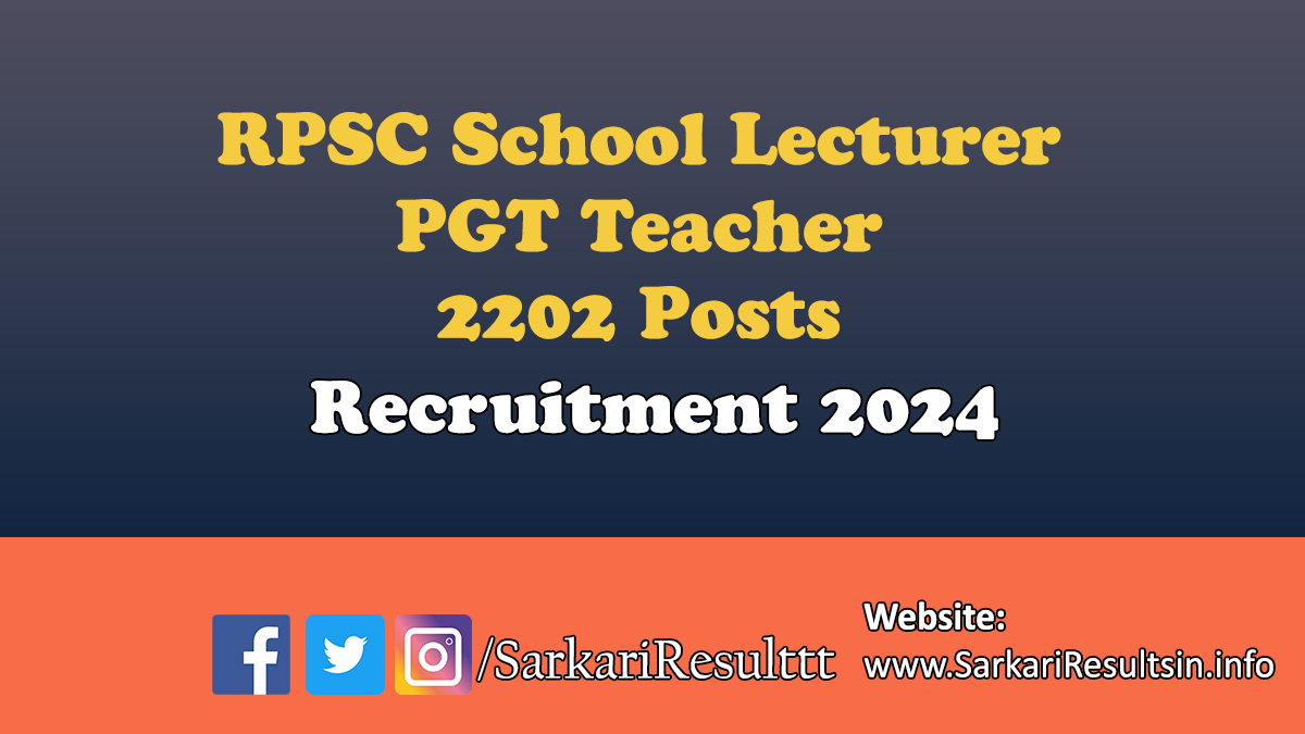 RPSC School Lecturer PGT Teacher Recruitment 2024