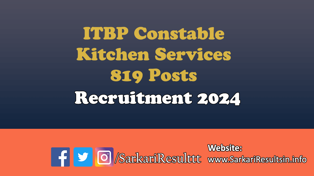 ITBP Constable Kitchen Services Recruitment 2024