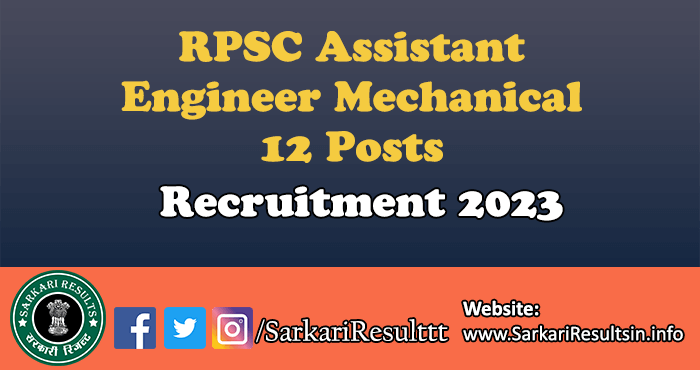 RPSC Assistant Engineer Mechanical Recruitment 2023