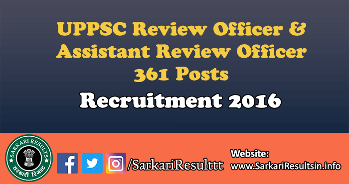 UPPSC RO ARO Recruitment 2016
