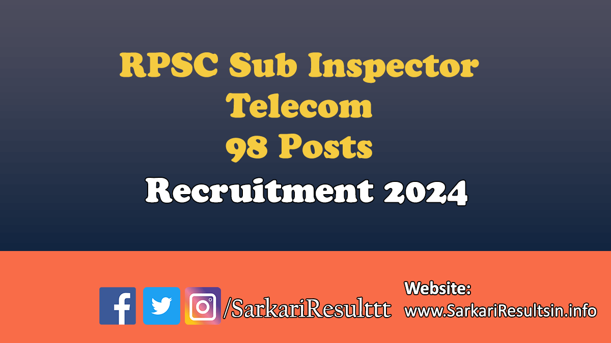 RPSC Sub Inspector (SI) Telecom Recruitment 2024