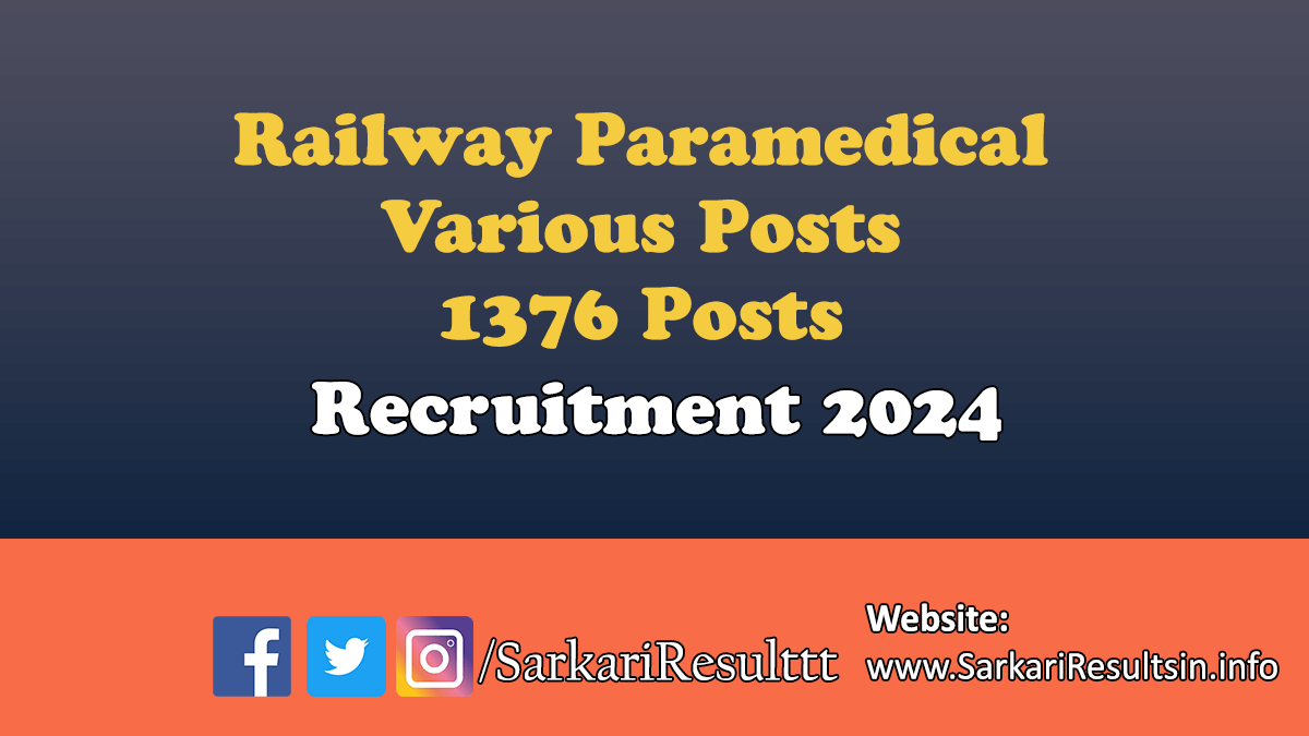 Railway RRB Paramedical Various Posts Recruitment 2024