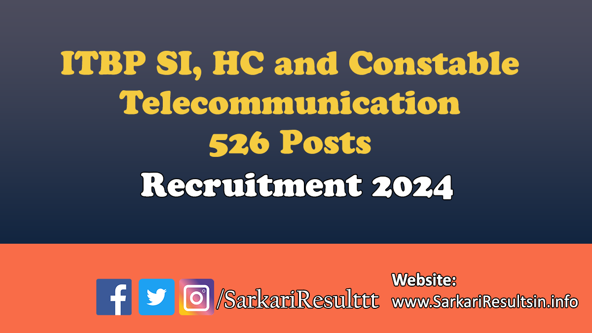 ITBP SI, HC and Constable Telecommunication Recruitment 2024