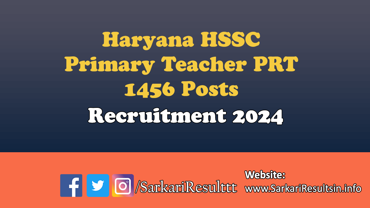 HSSC Primary Teacher PRT Recruitment 2024