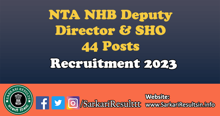NTA NHB Deputy Director and SHO Recruitment 2023